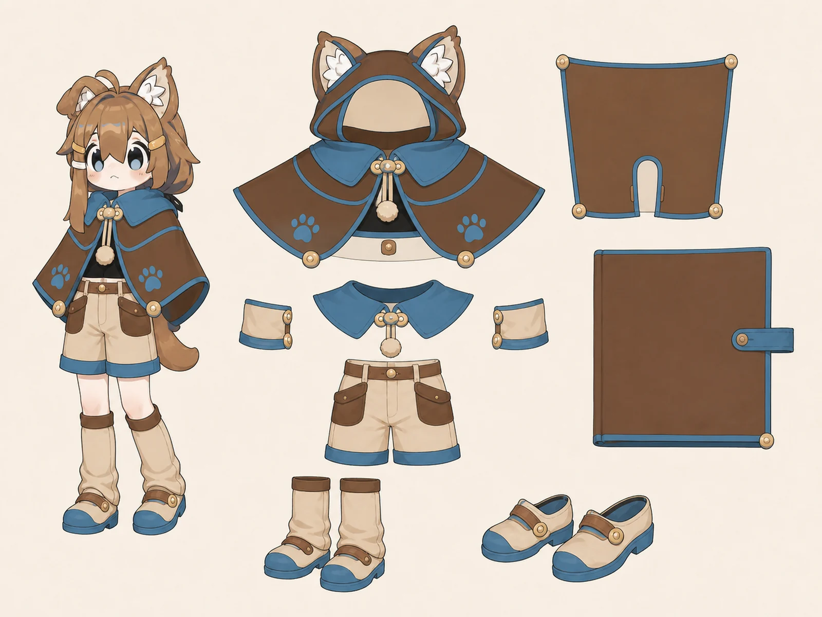 朝凪のケモノ・アニマル仮装・舞台・撮影衣装の衣装設定画。着用全身と衣装部品の構造を示す独立設定画。